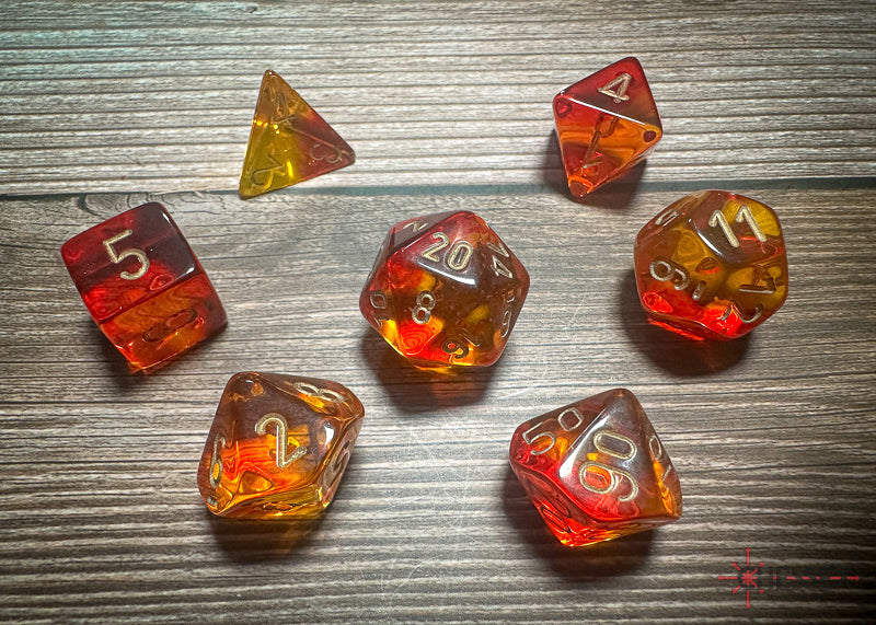 Gemini: Poly Translucent Red-Yellow/gold 7-Die Set
