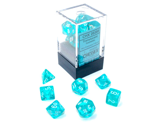 Translucent Mini-hedral Teal/white 7-Die Set