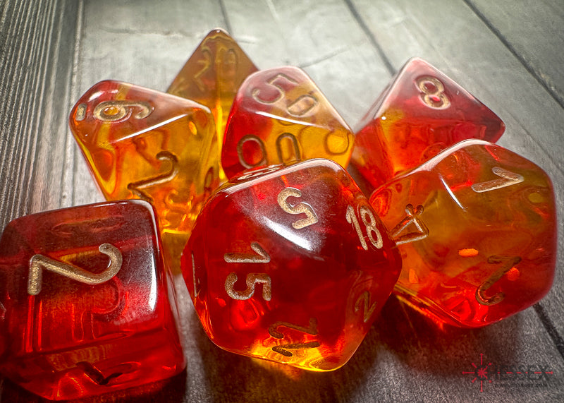 Gemini: Poly Translucent Red-Yellow/gold 7-Die Set