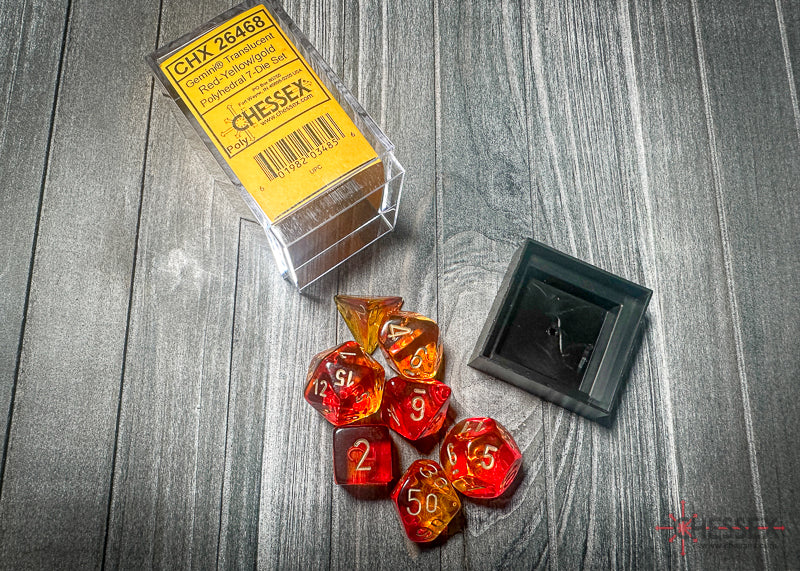 Gemini: Poly Translucent Red-Yellow/gold 7-Die Set