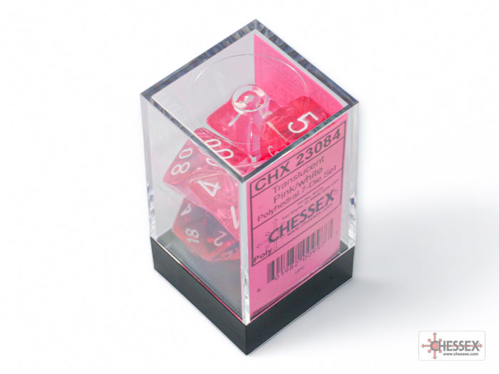 Translucent: Polyhedral Pink/white 7-Die Set