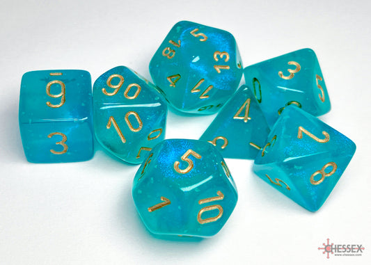 Borealis Teal/gold Luminary Polyhedral 7-Dice Set