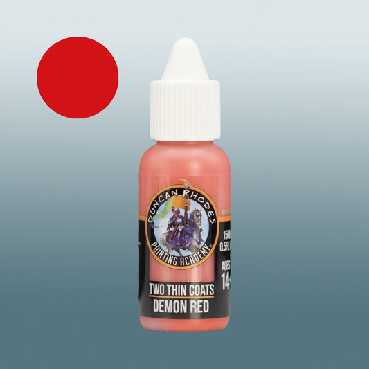 Two Thin Coats Paint Bottle and Color Swatch for Demon Red