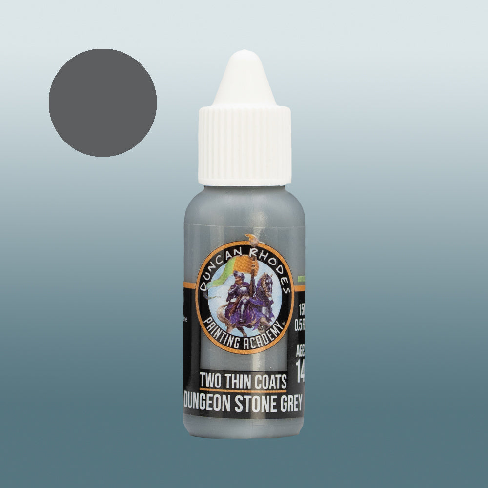 Two Thin Coats Paint Bottle and Color Swatch for Dungeon Stone Grey
