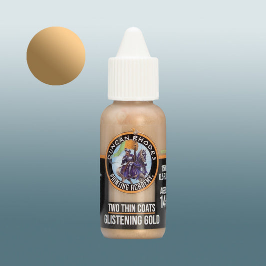 Two Thin Coats Paint Bottle and Color Swatch for Glistening Gold