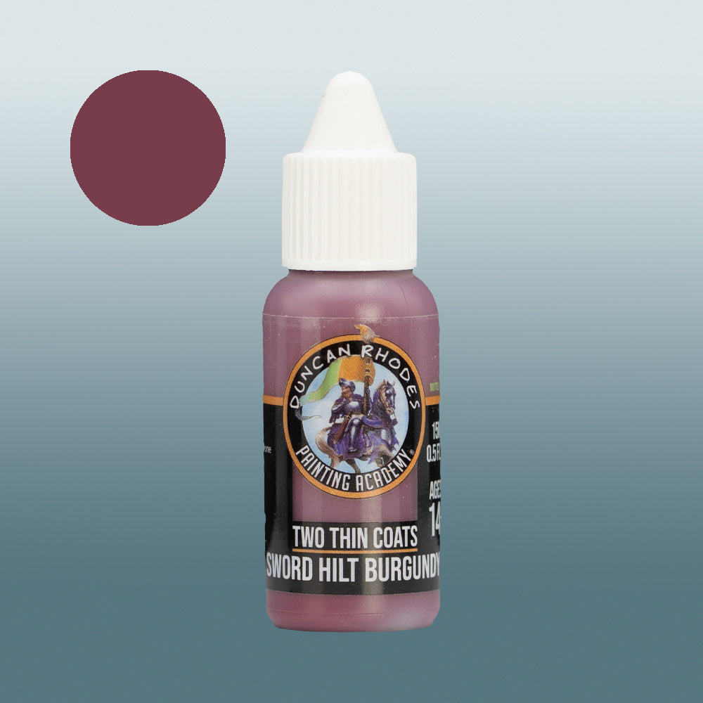 Two Thin Coats Paint Bottle and Color Swatch for Sword Hilt Burgundy