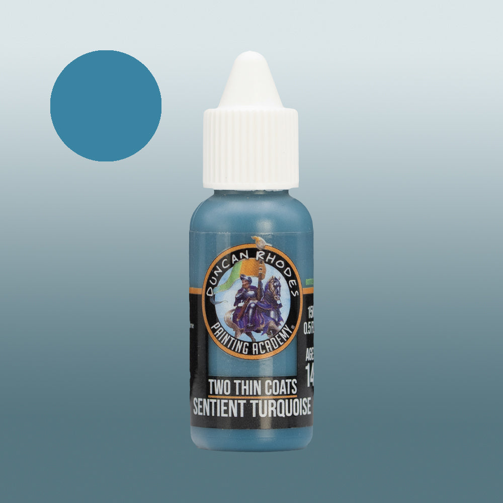 Two Thin Coats Paint Bottle and Color Swatch for Sentient Turquoise