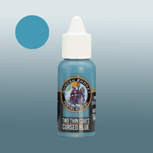 Two Thin Coats Paint Bottle and Color Swatch for Cursed Blue