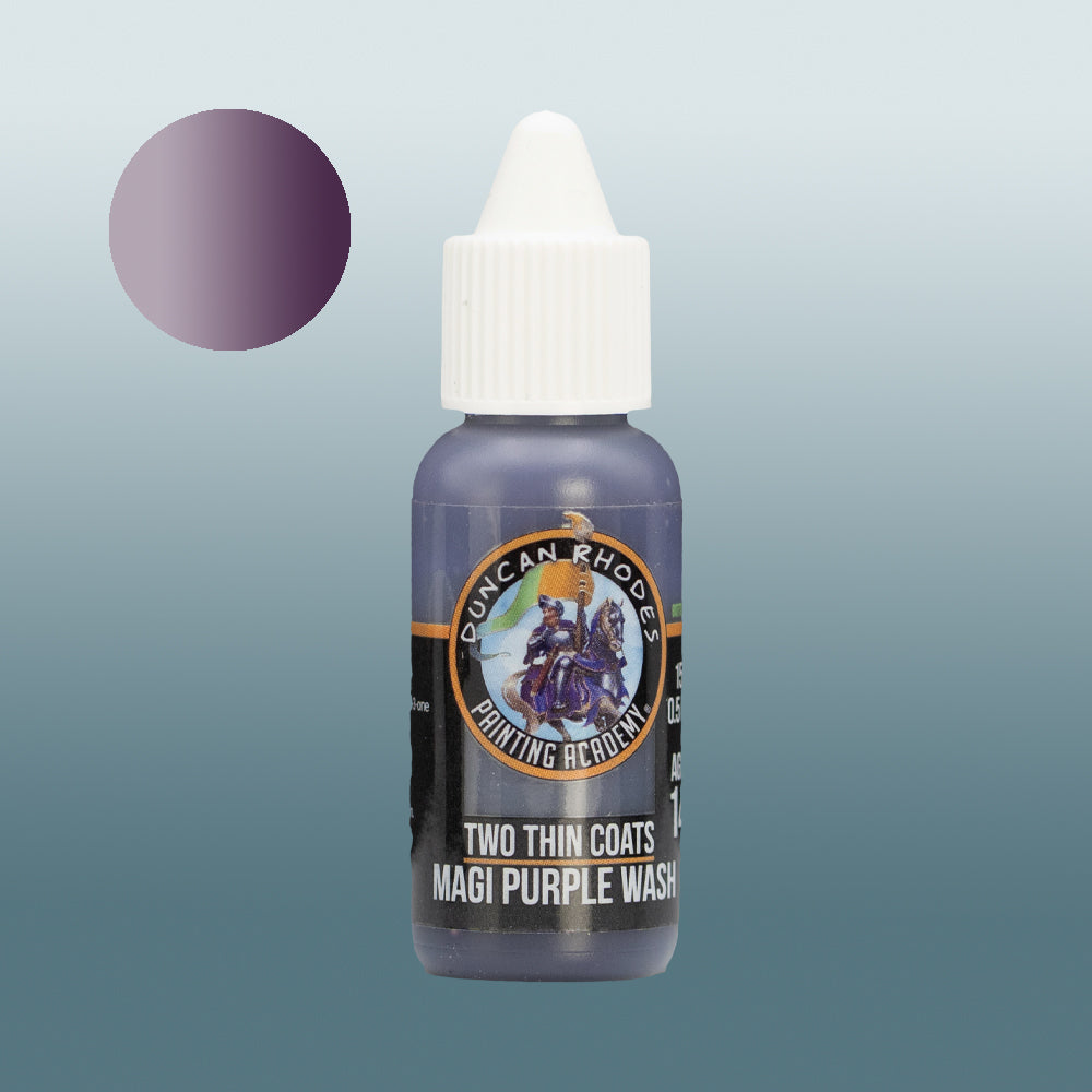 Two Thin Coats Paint Bottle and Color Swatch for Magi Purple Wash