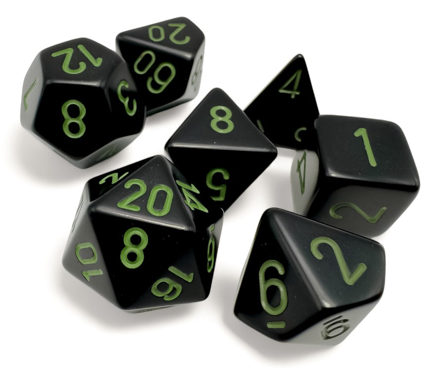 Opaque Black/green Polyhedral 7-Dice Set