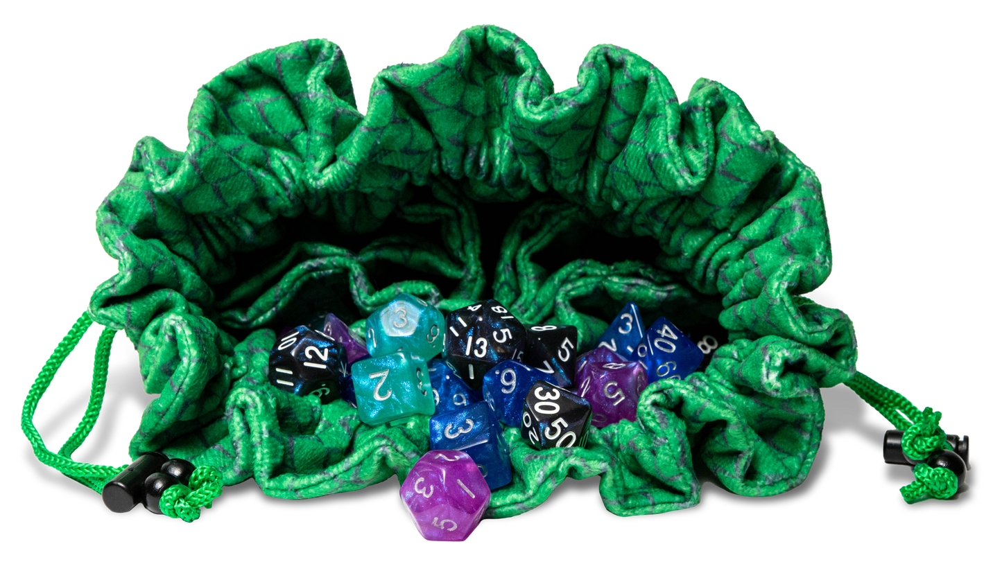 Dragon Storm Velvet Compartment Dice Bag: Green Dragon Scales