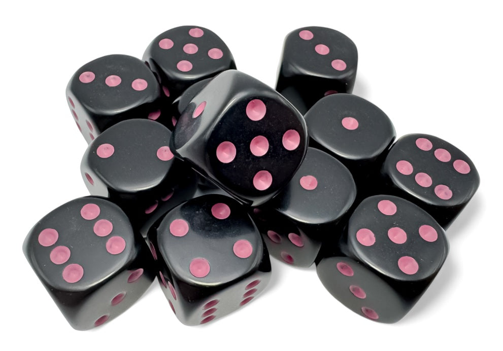 Opaque 16mm d6 Black/pink Dice Block (12 dice)