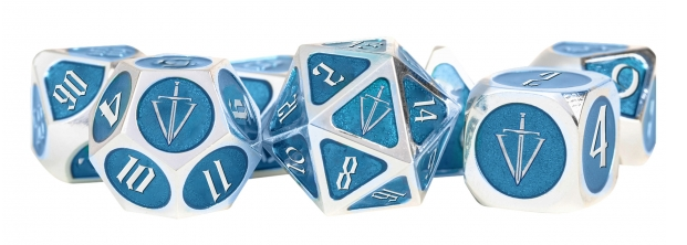 Tales of the Valiant RPG: Metal Dice Set: Silver w/ Light Blue Enamel (7)