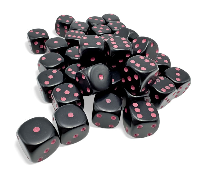 Opaque 12mm d6 Black/pink Dice Block (36 dice)