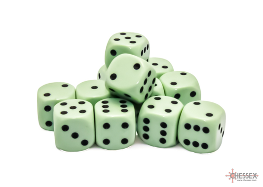 Pastel Green/black Opaque 16mm d6 Dice Block (12 dice)