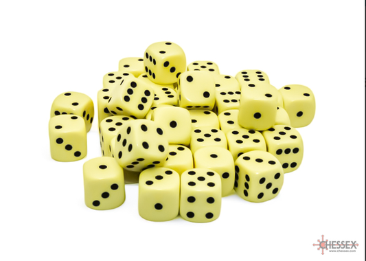 Pastel Yellow/black Opaque 12mm d6 Dice Block (36 dice)