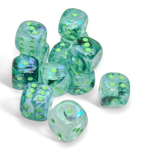 Borealis: 16mm d6 Kelp/light green Luminary Dice Block (12 dice)