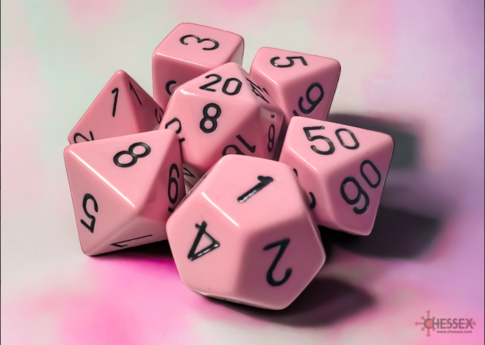 Pastel Pink/black Opaque Polyhedral 7-Die Set