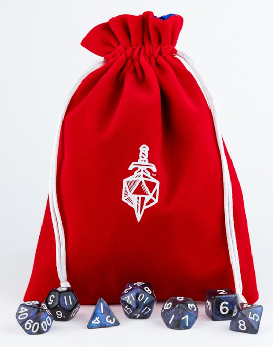 6in x 8in Large Red Velvet Dice Bag with Blue Satin Lining