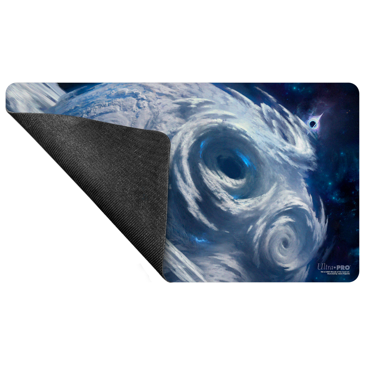 Space-themed mouse pad with a black corner