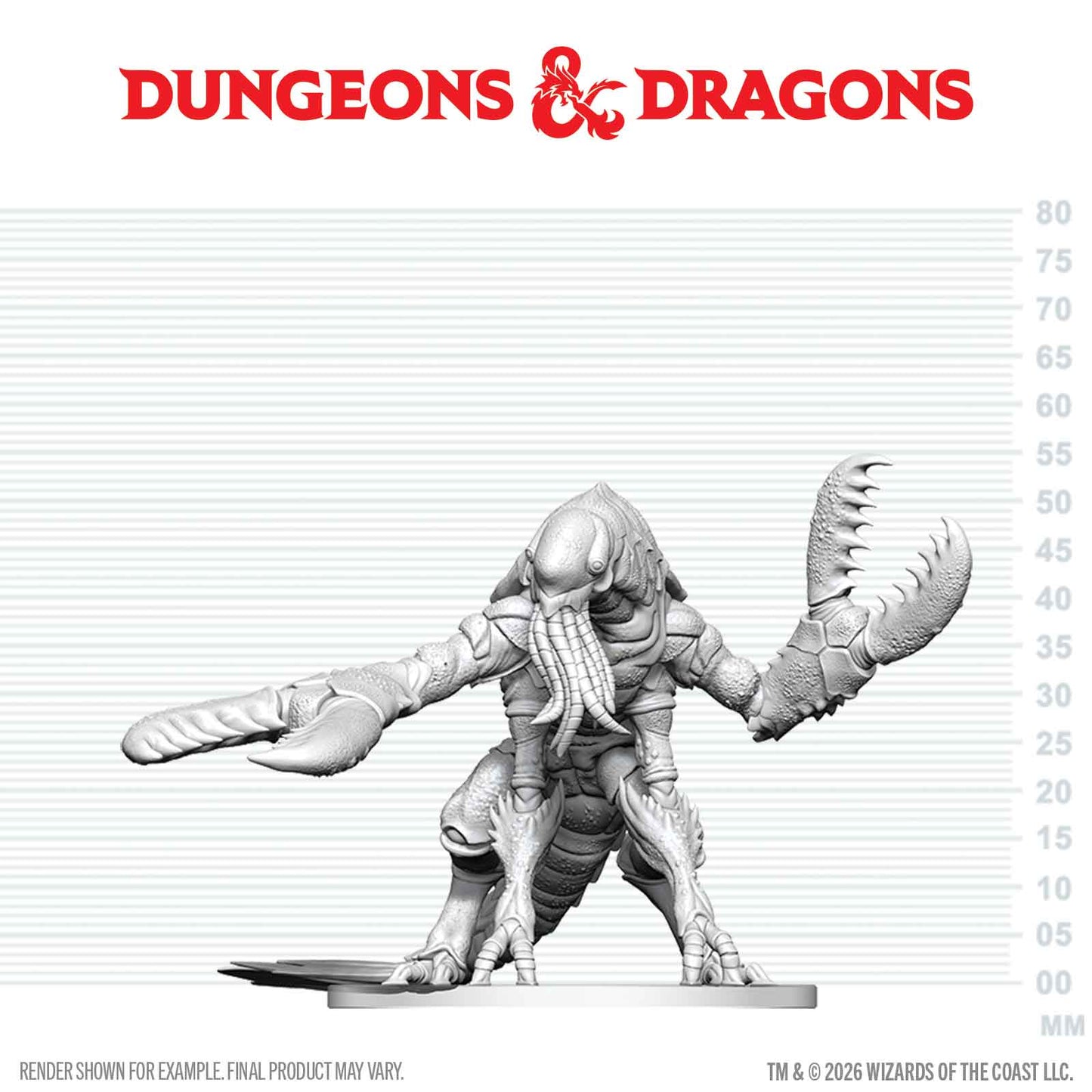 Dungeons & Dragons figurine on a measurement scale with brand logo at the top.