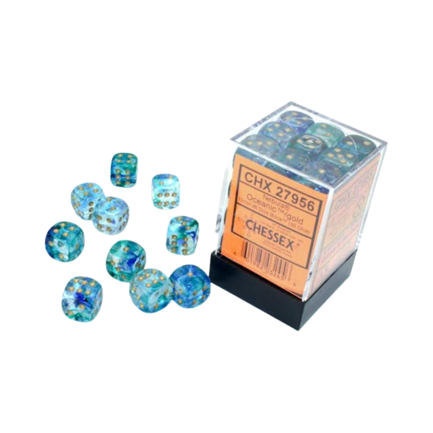 Nebula: 12mm d6 Oceanic/gold Luminary Dice Block (36 dice)