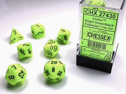 Vortex Bright Green/black Polyhedral 7-Dice Set