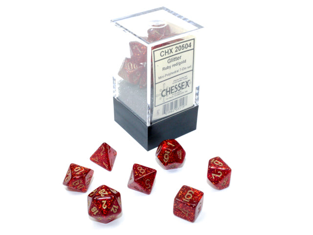 Glitter: Mini-Polyhedral Ruby gold 7-Die Set