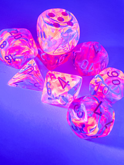 Lab Dice 6 Nebula: Poly Black Light Special/white 7-Die Set (with bonus die)