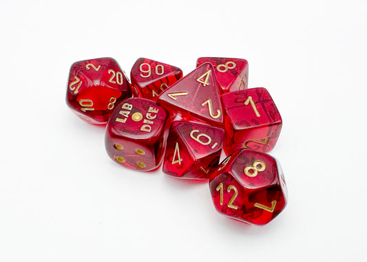 Lab Dice 7: Translucent Crimson/gold Polyhedral 7-Die Set (with bonus die)