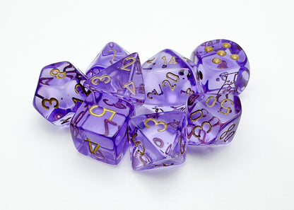 Lab Dice 7: Translucent Polyhedral Lavender/gold 7-Die Set (with bonus die)