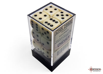 Opaque Ivory/black 16mm d6 Dice Block (12 dice)