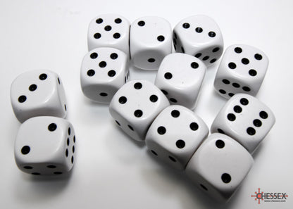 Opaque White/black 16mm d6 Dice Block (12 dice)