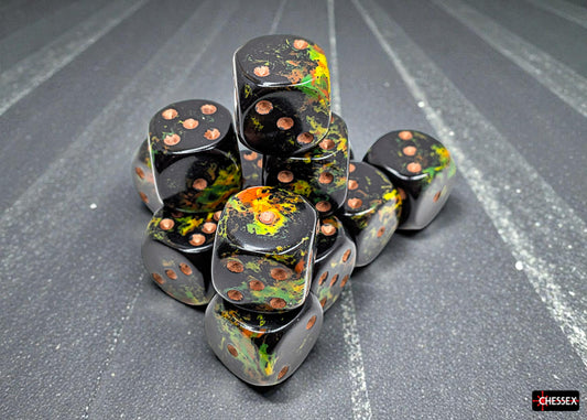 Brush Deep Forest/gold 16mm d6 Dice Block (12 dice)