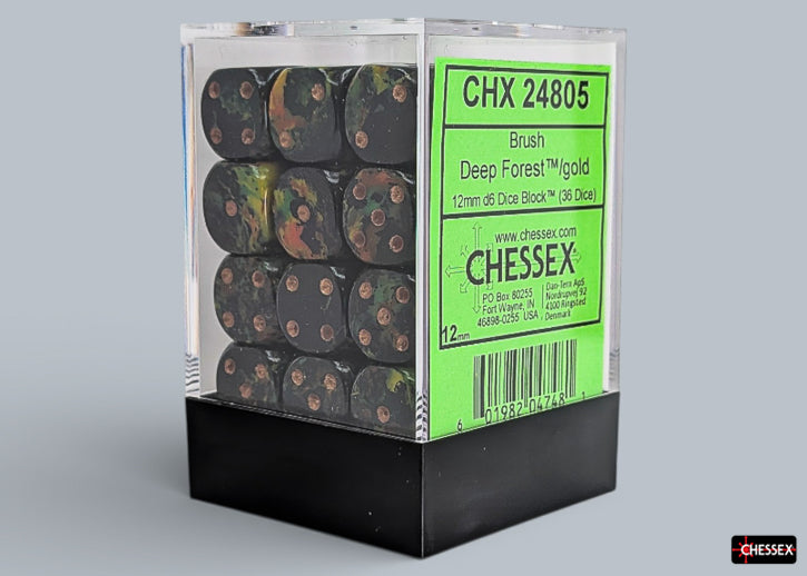 Brush Deep Forest/gold 12mm d6 Dice Block (36 dice)