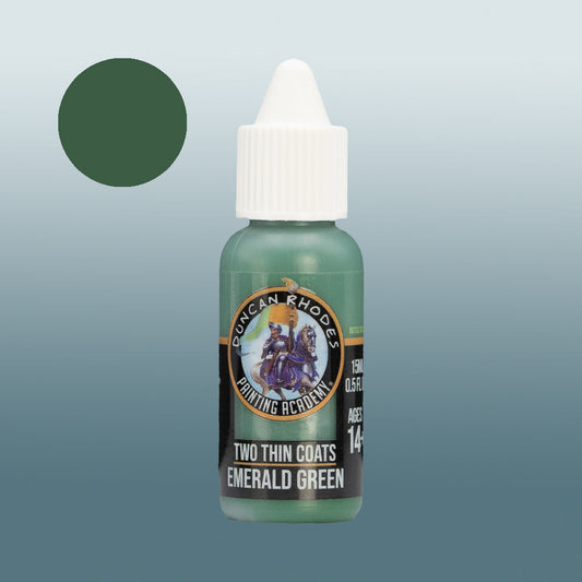Two Thin Coats Paint Bottle and Color Swatch for Emerald Green