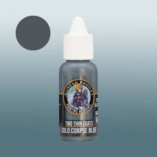 Two Thin Coats Paint Bottle and Color Swatch for Cold Corpse Blue