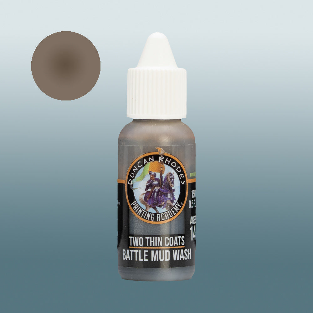 Two Thin Coats Paint Bottle and Color Swatch for Battle Mud Wash