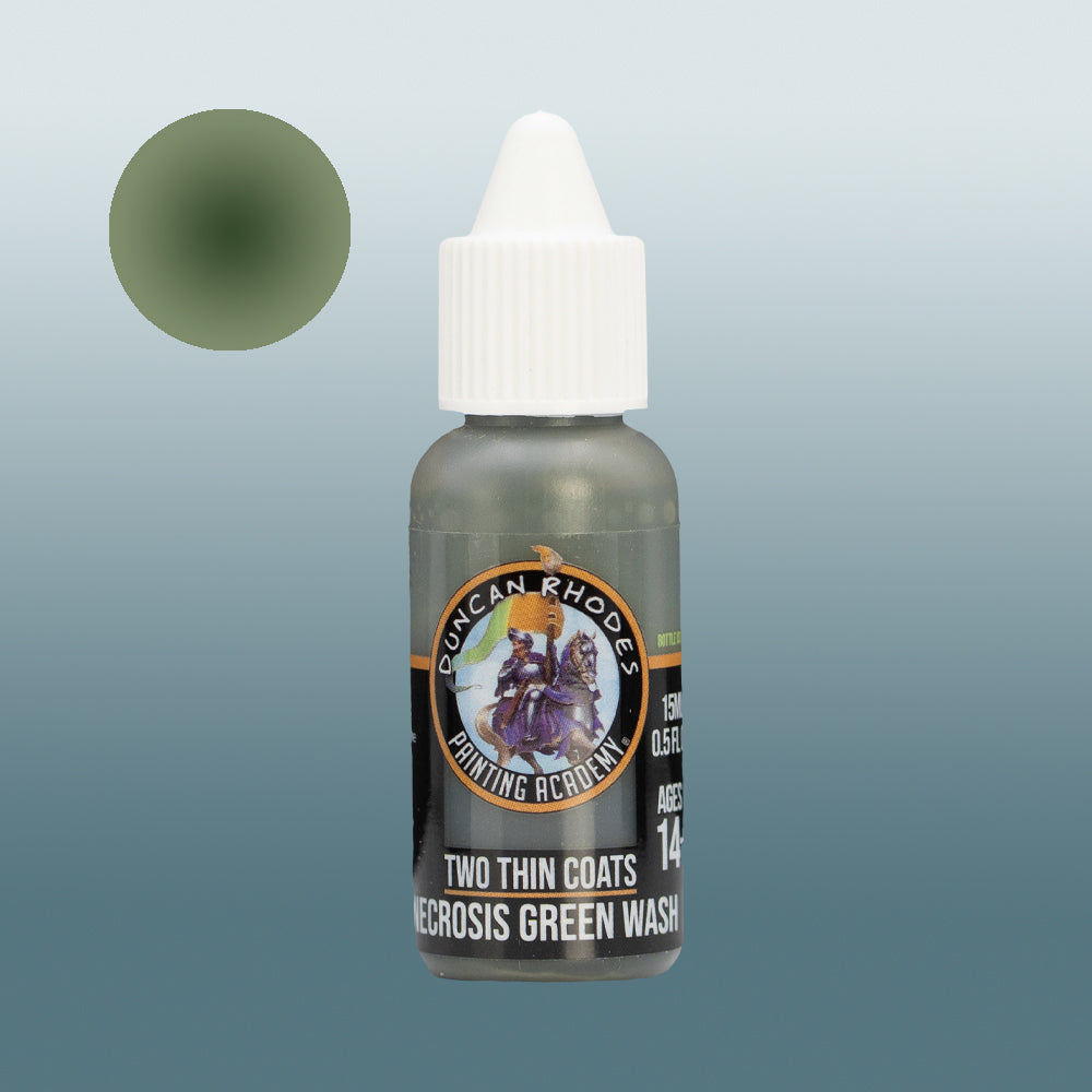Two Thin Coats Paint Bottle and Color Swatch for Necrosis Green Wash