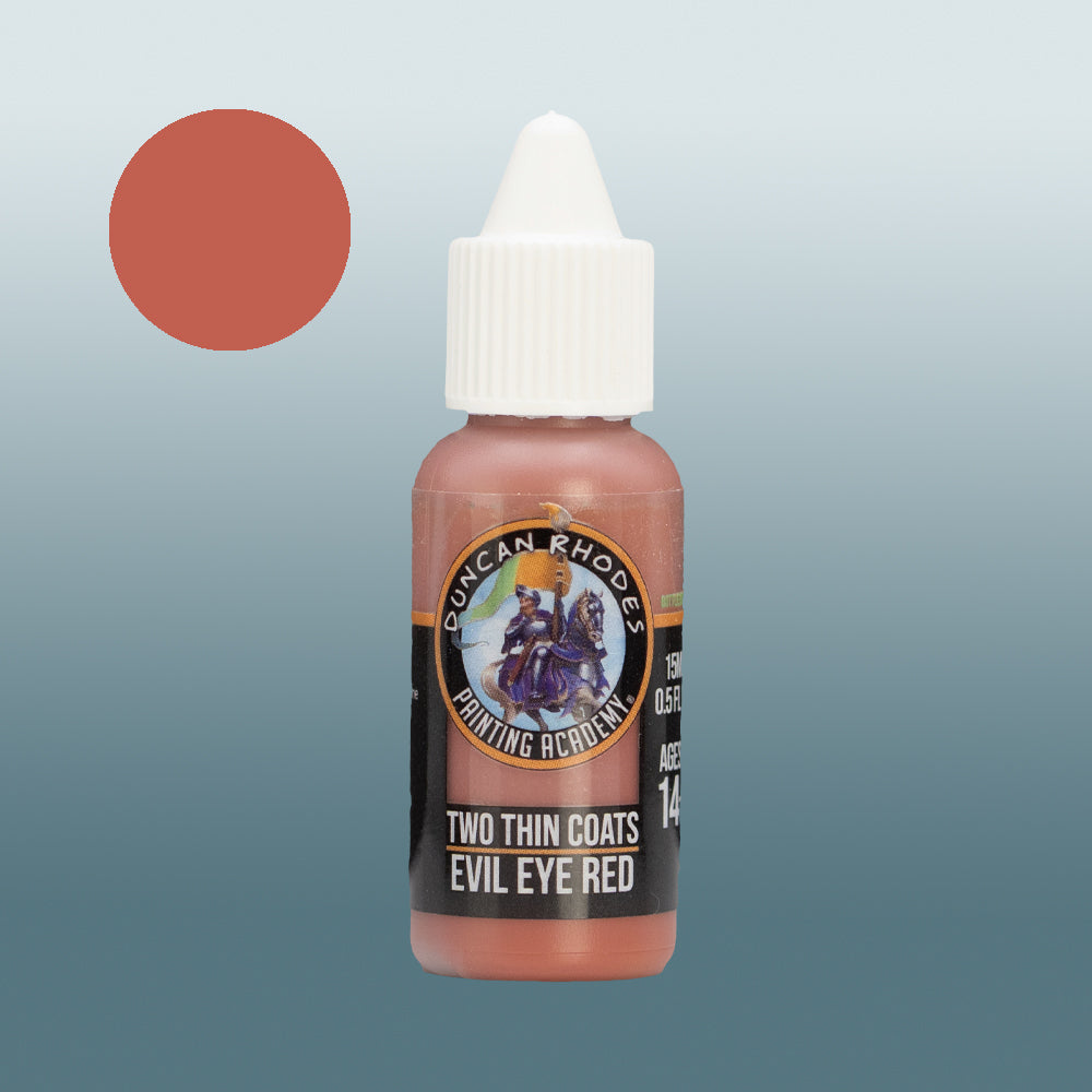 Two Thin Coats Paint Bottle and Color Swatch for Evil Eye Red