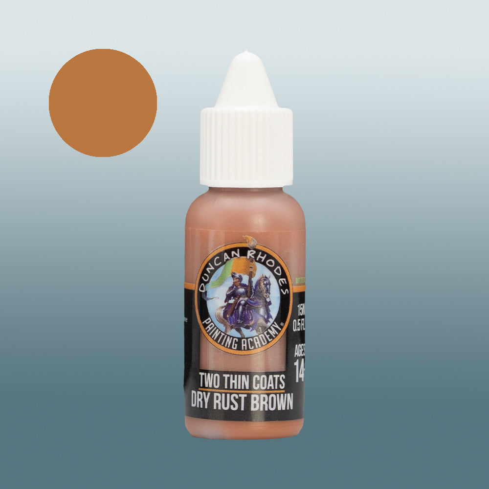 Two Thin Coats Paint Bottle and Color Swatch for Dry Rust Brown