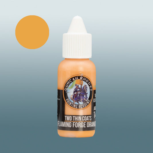 Two Thin Coats Paint Bottle and Color Swatch for Flaming Forge Orange