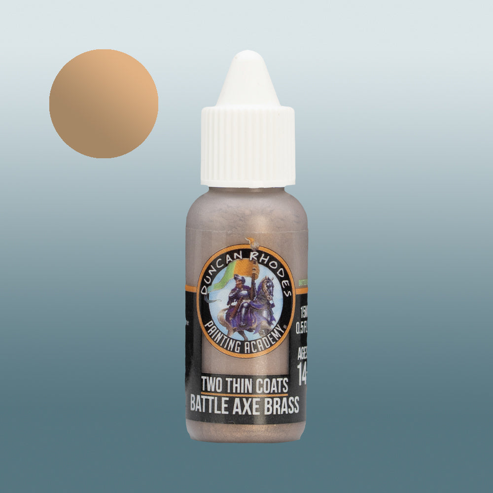 Two Thin Coats Paint Bottle and Color Swatch for Battle Axe Brass