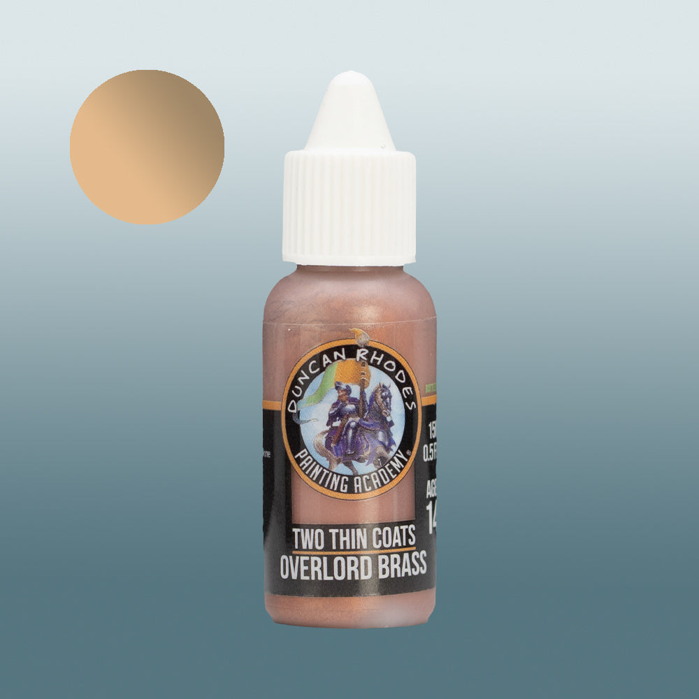 Two Thin Coats Paint Bottle and Color Swatch for Overlord Brass