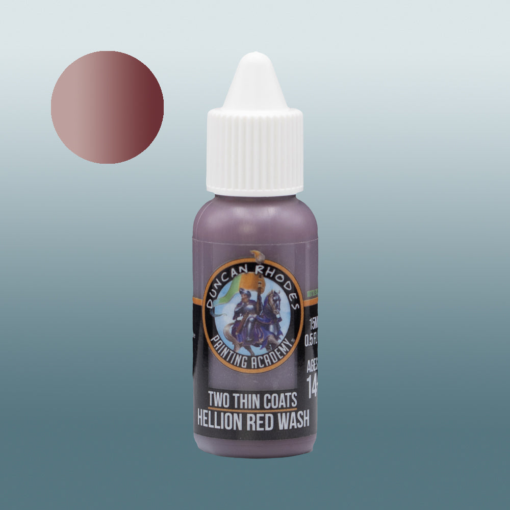 Two Thin Coats Paint Bottle and Color Swatch for Hellion Red Wash
