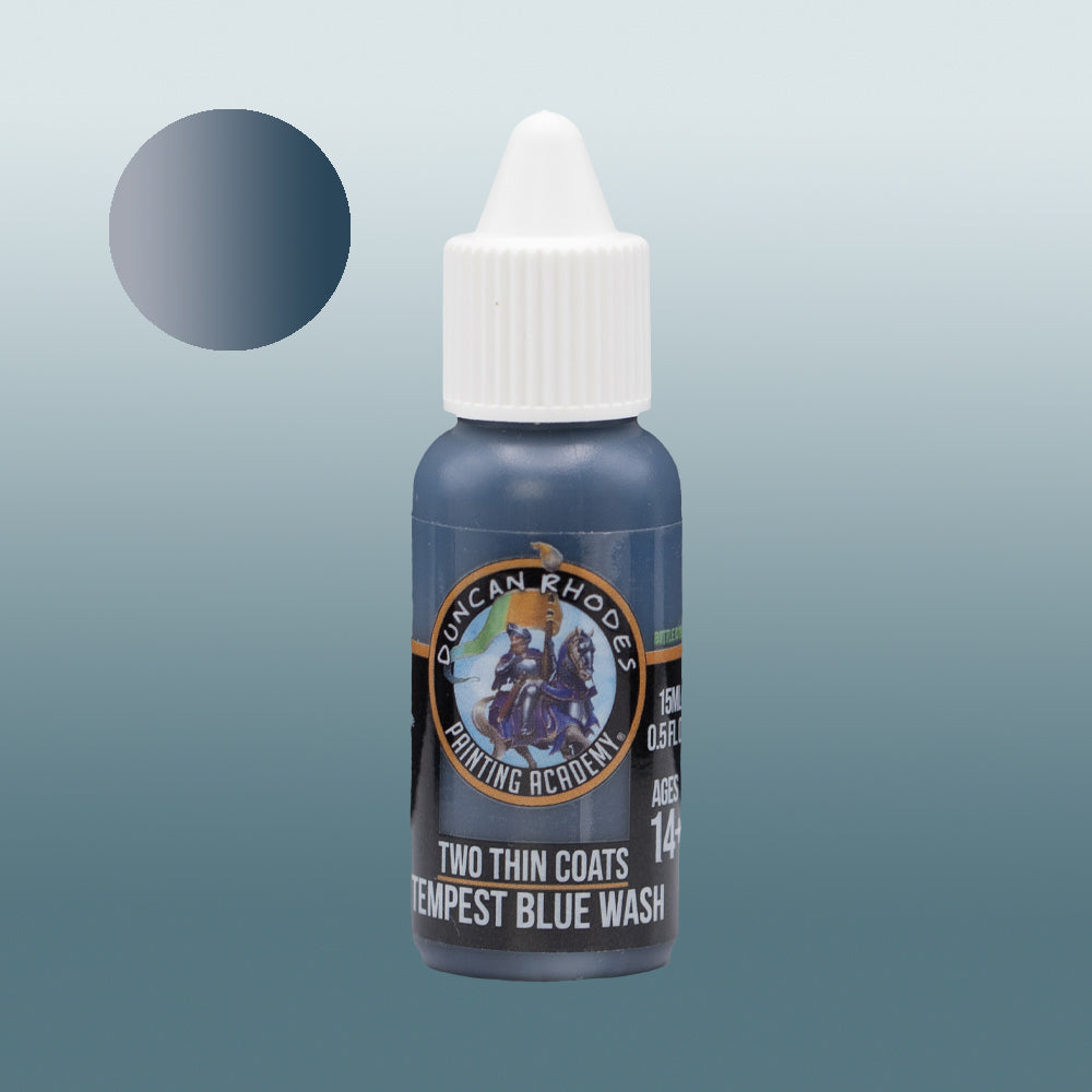 Two Thin Coats Paint Bottle and Color Swatch for Tempest Blue Wash