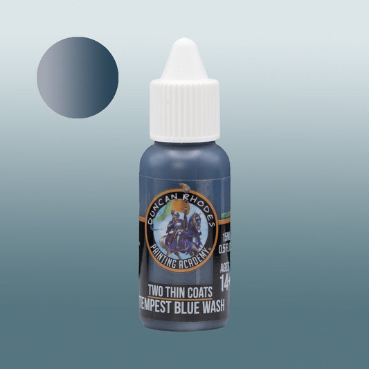 Two Thin Coats Paint Bottle and Color Swatch for Tempest Blue Wash
