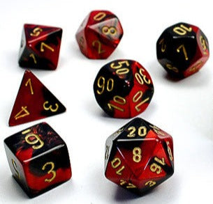 Gemini: Mini-Polyhedral Black-Red/gold 7-Die Set