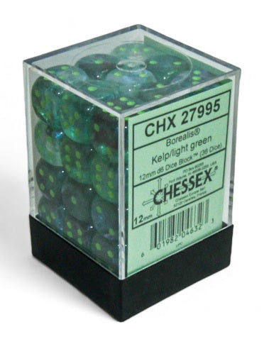 Borealis: 12mm d6 Kelp/light green Luminary Dice Block (36 dice)