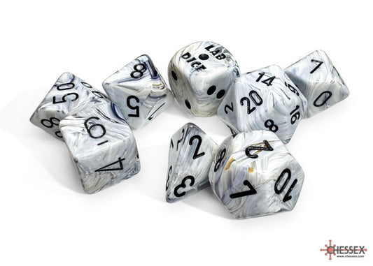 Lab Dice 8: Marble Calcite/black Polyhedral 7-Die Set (with bonus die)